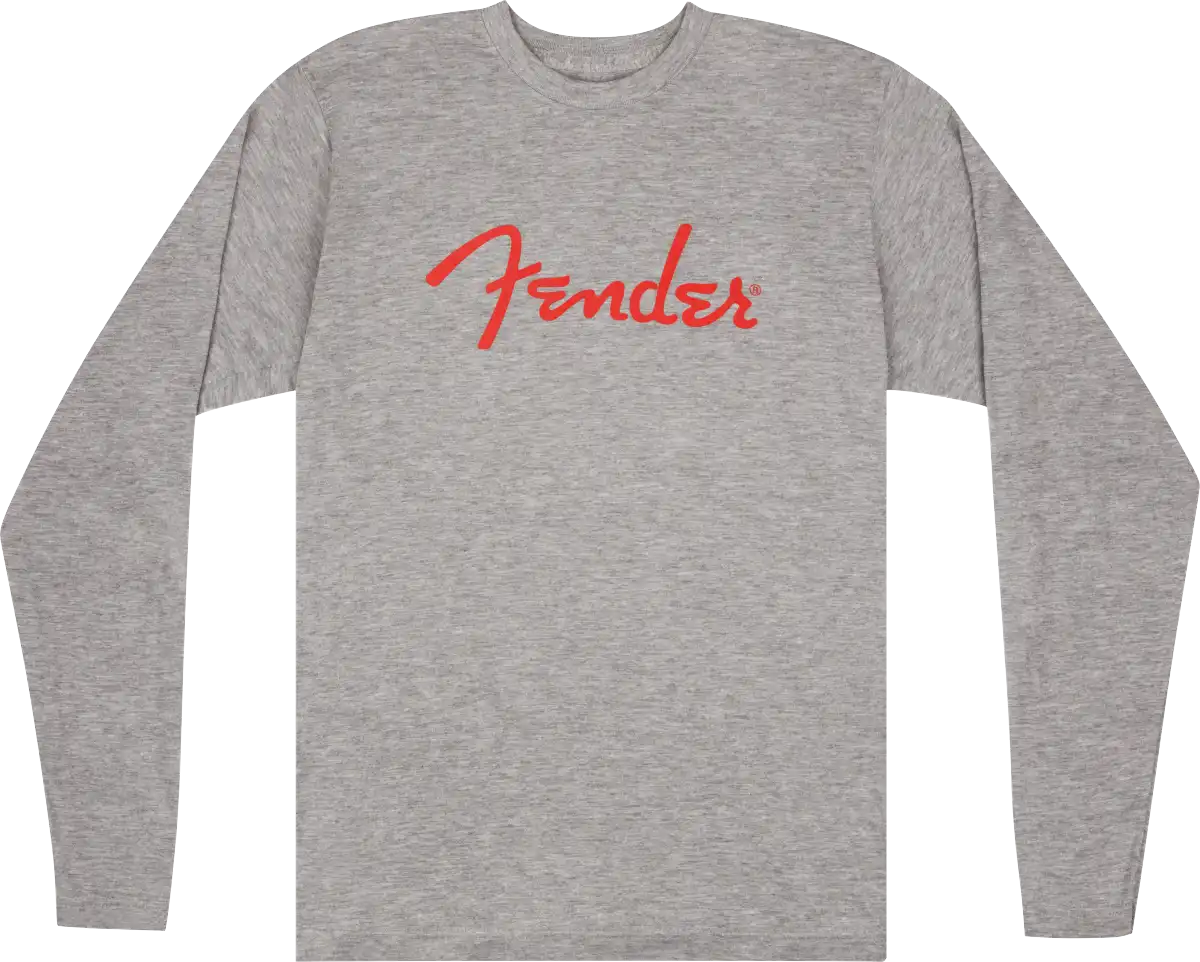 Fender Spaghetti Logo L/S T-Shirt, Heather Gray, Medium